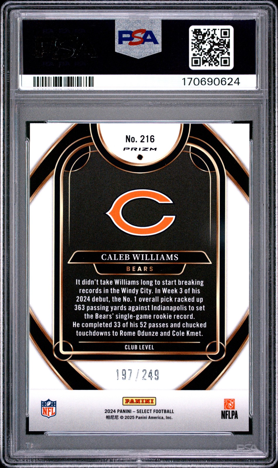2024 PANINI SELECT RED SHOCK #216 CALEB WILLIAMS ROOKIE RC /249 PSA 9 view 2