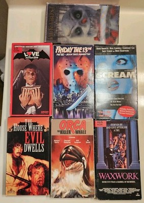 7 Vhs Horror Movie Lot. Friday 13th, Waxwork,orca,jack Frost More