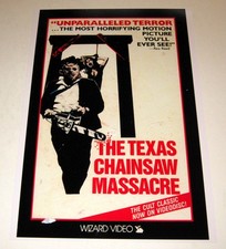 Póster de arte en caja de masacre de Texas video mago 1974 19"x13" cara de cuero