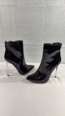 Linque Black Patent Leather Ankle Boots with Clear Heels
