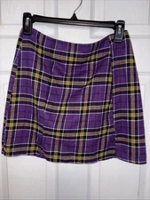 Romwe Plaid Mini Skirt Purple Gold Size Small Micro Mini