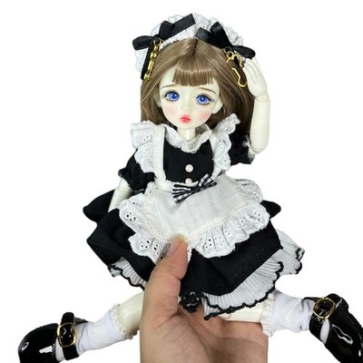 30cm Cute Blue Eyes Girl Doll with Wig Dress Shoes Full Set Kids BJD Toy DIY