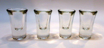 Set Four Vintage 1960's Classic 3'' Tall Heavy Bottom Tapered Clear Shot Glasses