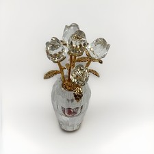 Swarovski Crystal Memories Secrets Roses Bouquet Gold Color Stems Vase