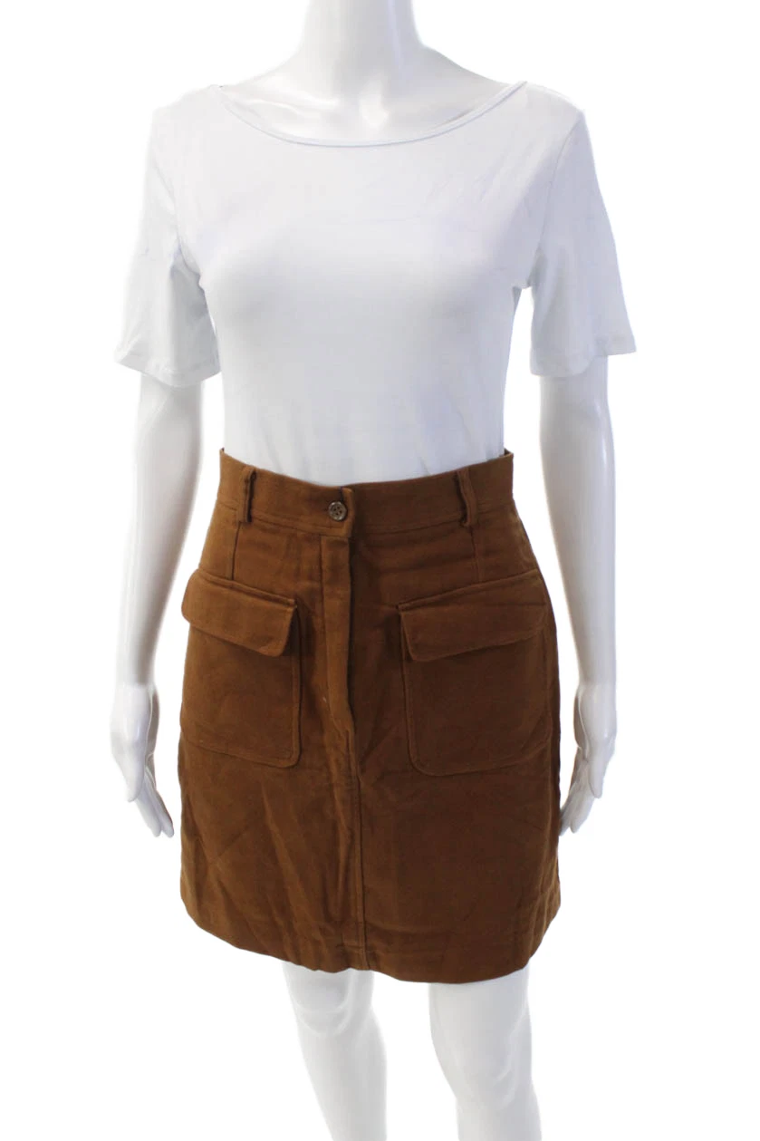 Blues Club Womens Cotton Zippered Mid-Rise Straight Skirt Brown Size 42