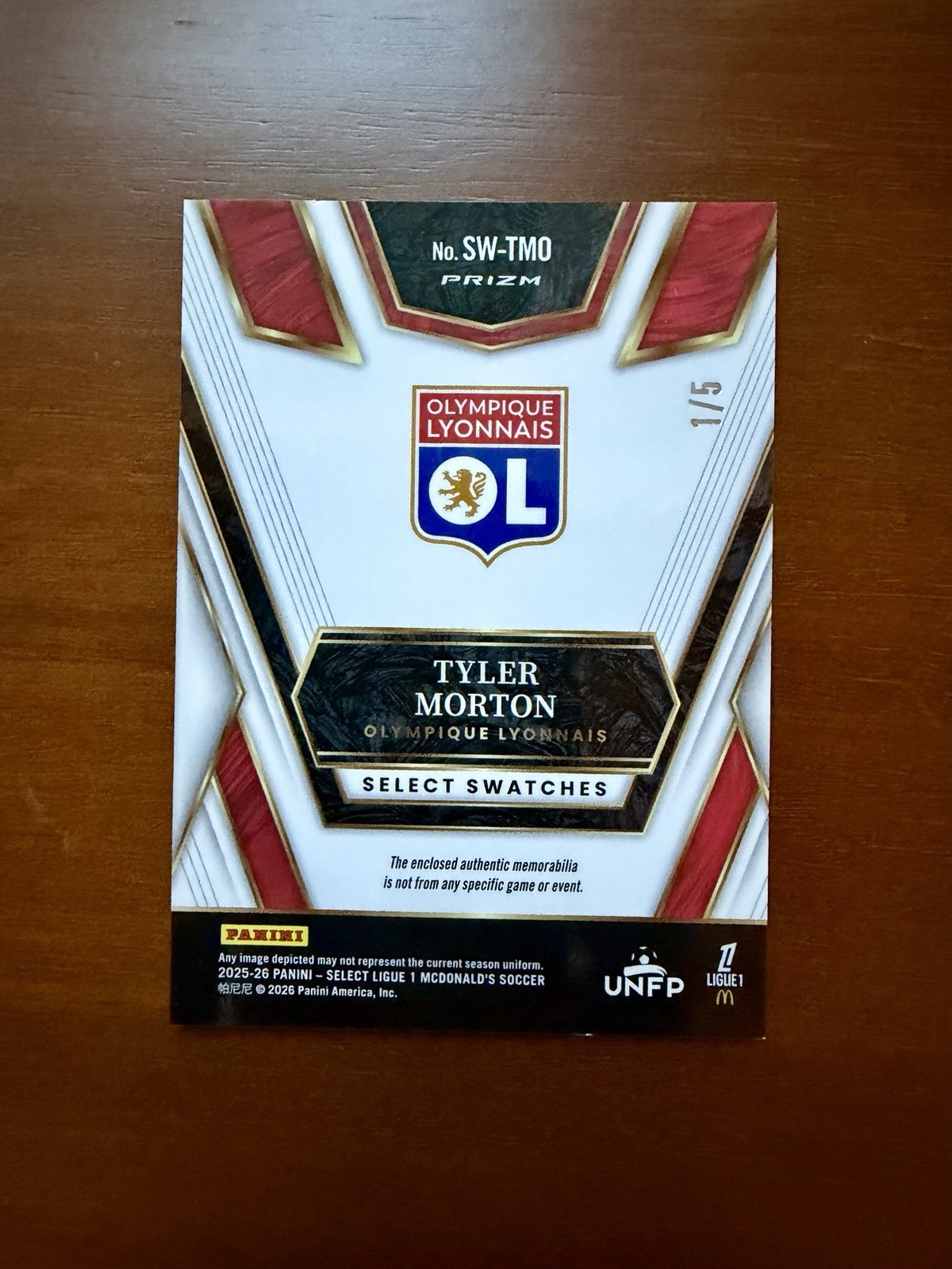 Panini Select Ligue 1 Tyler Morton Green Prizm Swatches SW-TMO /5 view 2