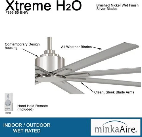 Minka-Aire F896-65-BNW Xtreme H20 65" Outdoor Ceiling Fan  Brushed Nickel Wet - Picture 4 of 5