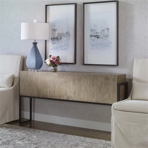 Uttermost Nevis Contemporary Wood and Metal Console Table in Oatmeal and Gray - Picture 8 of 12