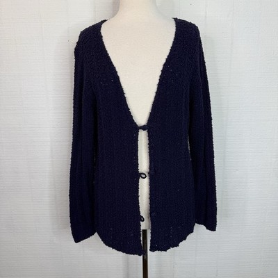 Eileen Fisher Open Knit Linen Cotton Cardigan Sweater Blue Small Boho Layering