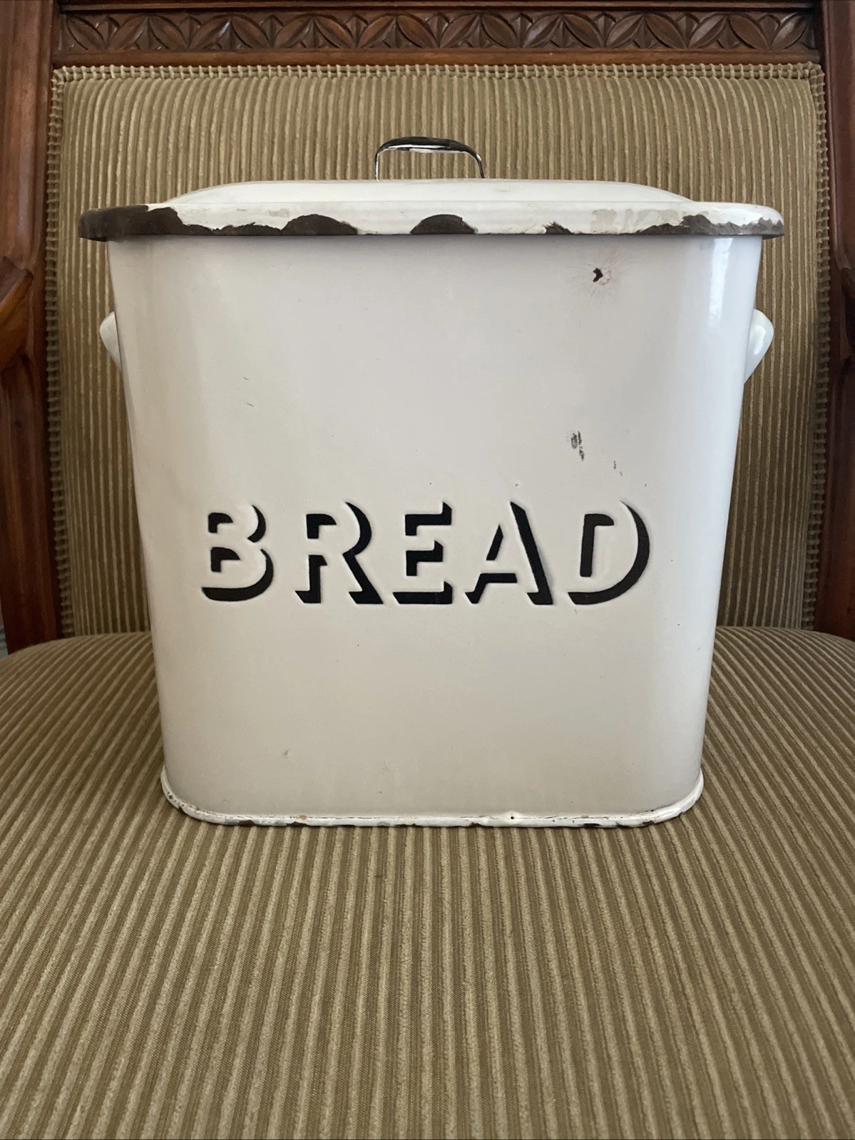 Vintage English Enamel Bread Box Bin Farmhouse White And Black Enamalwear