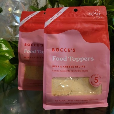 2 Pack Bocce's Meal Toppers Beef Cheese Food Mixers Dog Pet High Protein 1 Pound