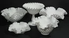 Lot of 5 VTG Fenton Hobnail Milk Glass Ruffled Edges Candy Dishes Compote Bowl