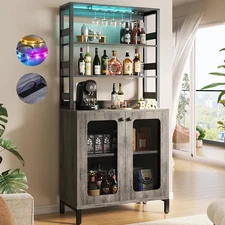 Aheaplus Bar Cabinet with Power Outlets, 67" Tall Wine Bar Cabinet Liquor Cabine