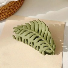 Green Hair Clamps Leaf Shaped Big Claw Clips Non Slip Women Fits 3.5 Inch