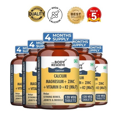 The B.ody Reserve Calcium Mg Zinc K2 MK7 B12 600 Tabs pack of 5
