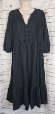 Old Navy Black Floral Embroidered Maxi Dress XL Peasant Cottagecore Prairie