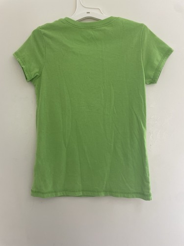 Kids Girls Glitter Rainbow One Lucky Cat Cotton Blend Short Sleeve Shirt Green M - Picture 5 of 5