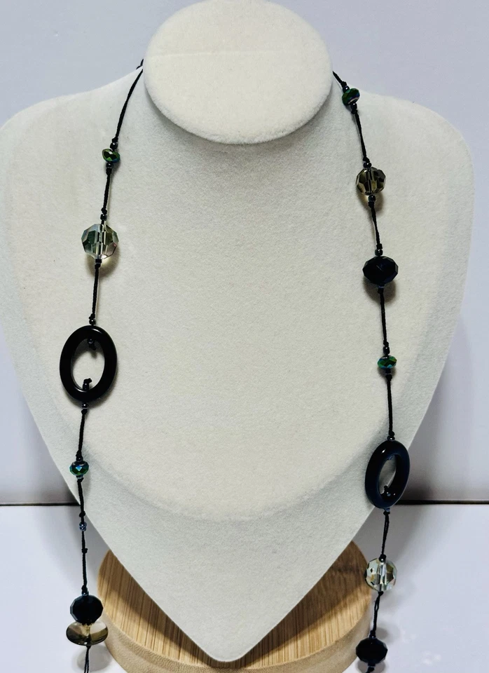 Винтажный Preimer Designs изумруд остров зеленый и черный бисер ожерелье - Изображение 4 из 4