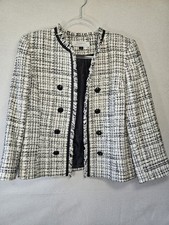 Tahari Arthur S. Levine Women's Sz 6 Black/White Tweed Lined Blazer Open Front