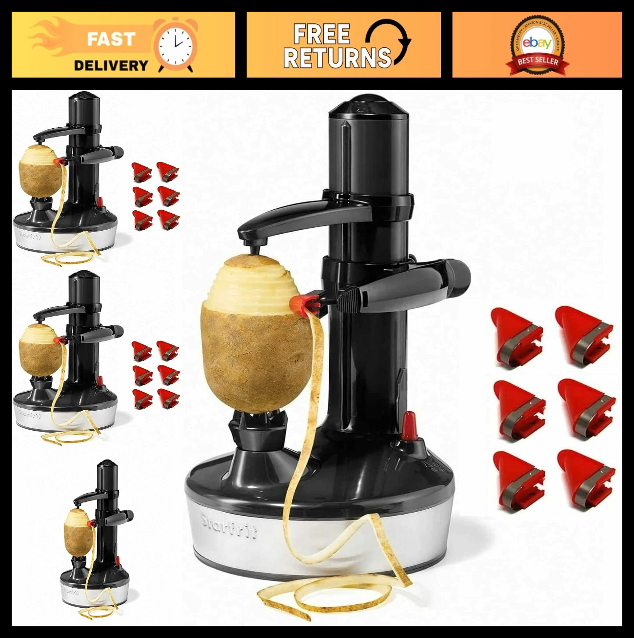 Starfrit Rotato Express Electric Peeler with 6 Replacement Blades Black