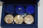 Handmade Mother of Pearl & Lapis 30 Backgammon Chips checkers Pieces , Gift Box