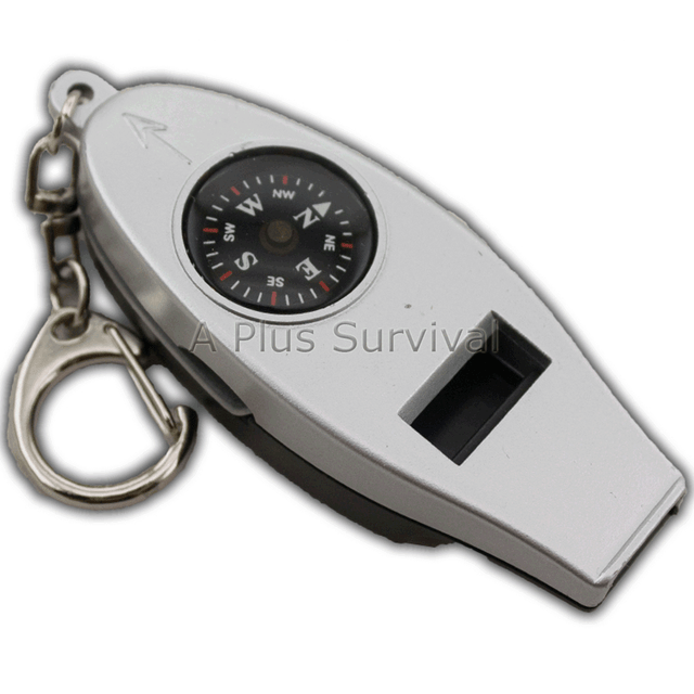 Survival Emergency 4 in 1 Whistle Compass Thermometer Magnifier Camping s