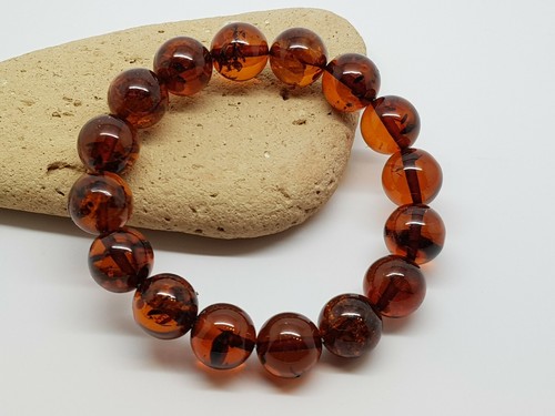 Pulsera de ámbar báltico natural genuino sin mejora Cognac - Imagen 3 de 5