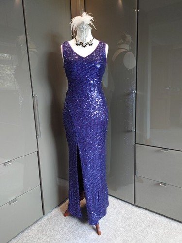Quiz Purple Sequin Long Evening Dress 14 Formal Cruise Party Cocktail Deco - Picture 3 of 19
