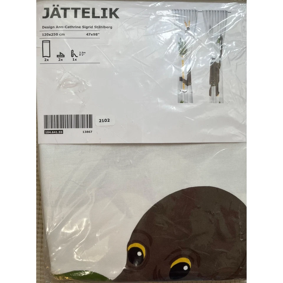 NUEVO EN CAJA IKEA Dinosaurio 2 Paneles Cortinas Jattelik 47X98 Algodón Atado Niños Niños Foto 2 de 4