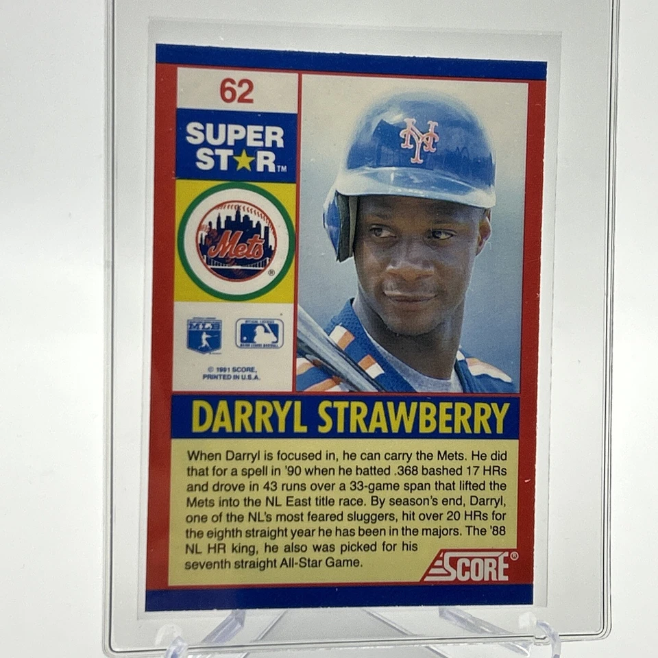 1991 Score 100 Superstars Darryl Strawberry Baseball Card #62 Mint FREE SHIPPING - Image 2 of 3