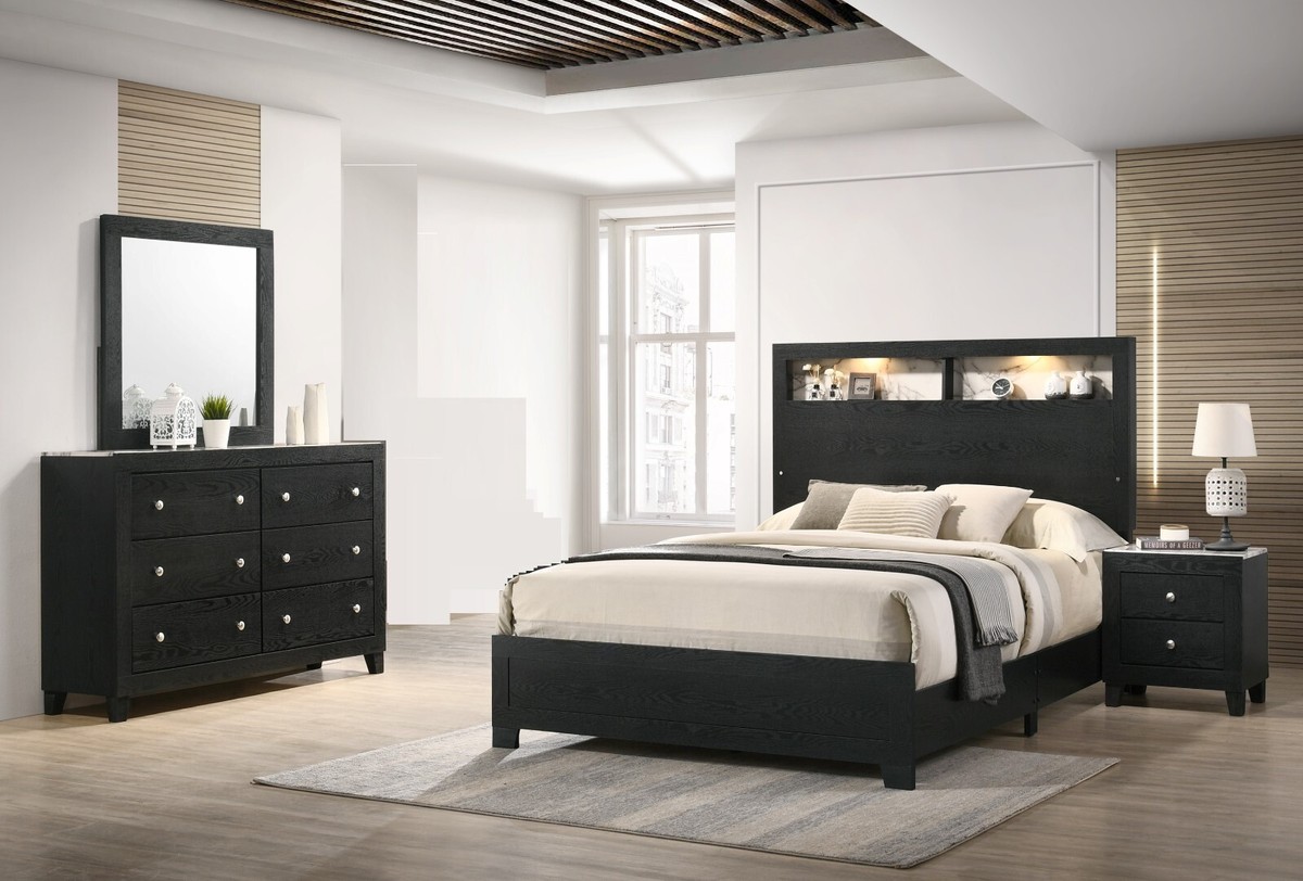 black bed white dresser Milan Black and White Dresser and Mirror by J&M Furniture