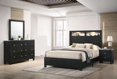 Modern Black & White Marble 4pc Queen Panel Bed LED Wooden Bedroom  Furniture Set | eBay