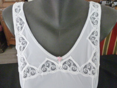 Combinaison + Fond De Robe Dentelle Vintage Blanc Taille 48 (fait 46)