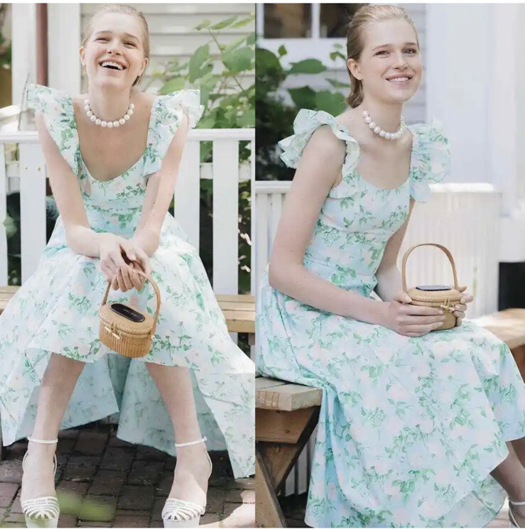 NWT HILL HOUSE Women's The Daphne Floral Midi Dress in Blue Roses