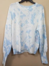 Time and Tru Women Blue Tie Dye Mixed Rib Sweater Size Large (12-14) NEW