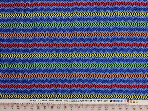 By 1/2 Yard Wavy Red Green Orange Stripes Arrows BLUE Timeless Treasures Fabric - Picture 3 of 3