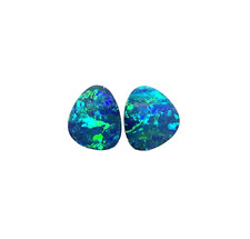 4.65 Carats Australian Opal Pair Royal Green Flash with blue play of color Gem
