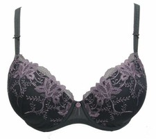 Beautiful carbon grey with purple lace push up bra   Underwired NEW