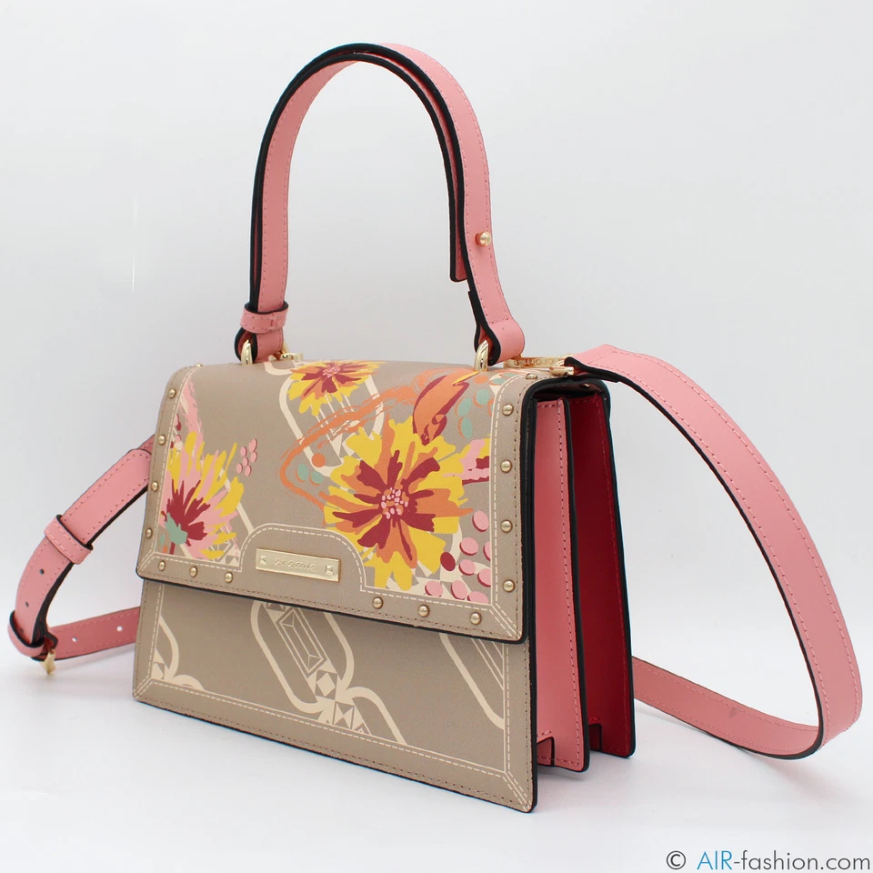 Bolso pequeño de diseño Cromia cuero beige patrón floral Hecho en Italia Foto 2 de 4