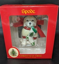 SPODE Porcelain Christmas Tree Ornament Puppy Dog With Stocking New in Box