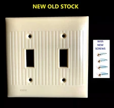 NOS -- SIERRA Vintage Ribbed IVORY Bakelite 2 Switch Wall Plate Cover MCM DUPLEX