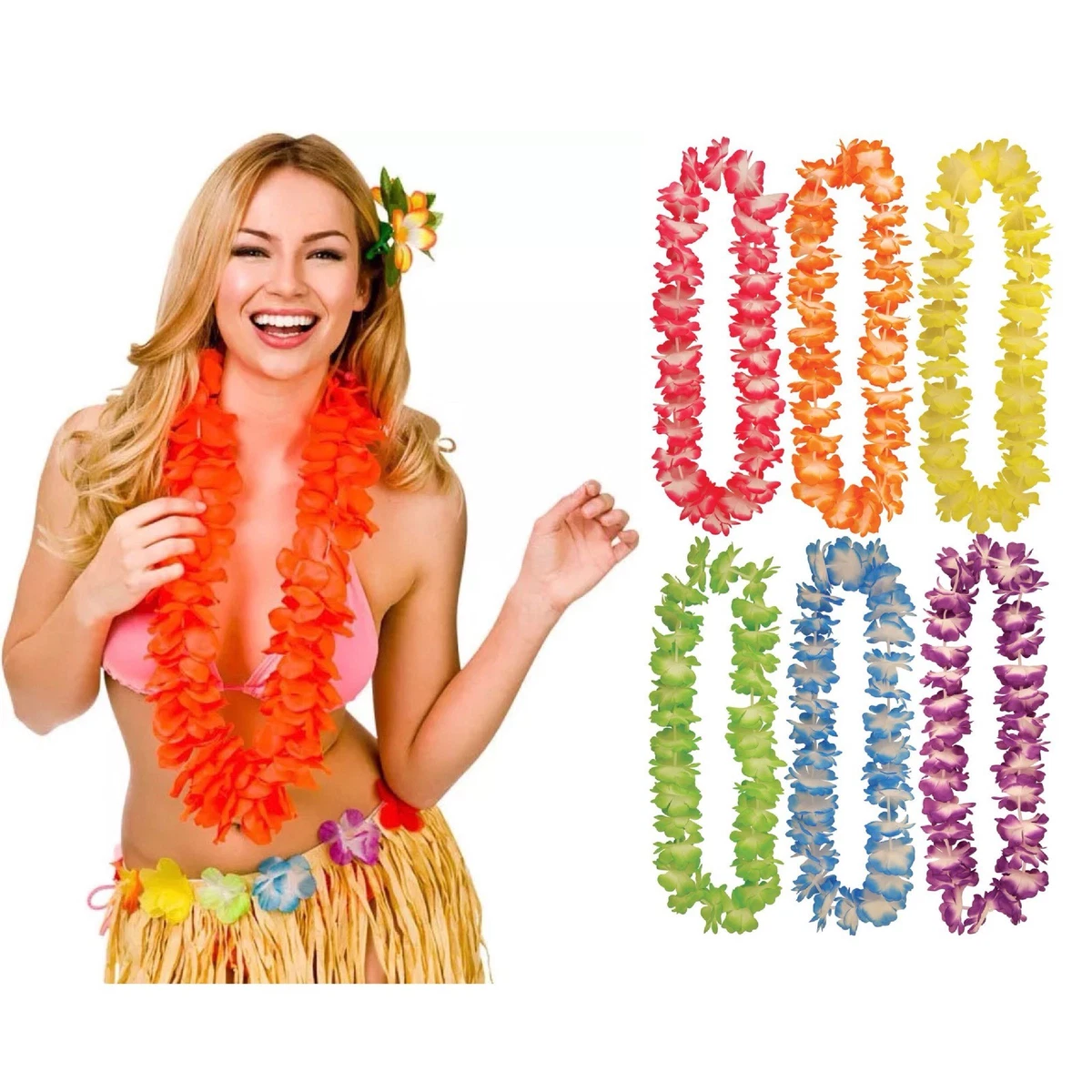 UNITOPS Pack of 6 Hawaiian Leis Necklace Tropical Luau Hawaii Wreaths Silk  Flower Lei Thickened Dance Garland Flower Leis for Party Favor Hula Hawaiian  Party Supplies (White, 6) : Amazon.in: Toys & Games