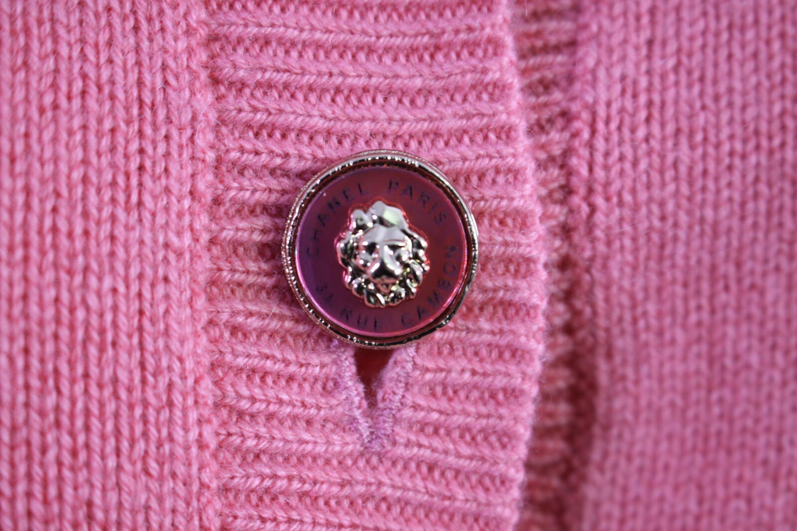 CHANEL 2022 22P Melon Pink Cashmere Logo Lion Button … - Gem