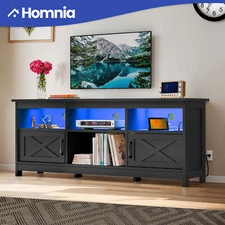 Black TV Stand Cabinet for TVs Up To 65 in With LEDs Power Outlets Media Console