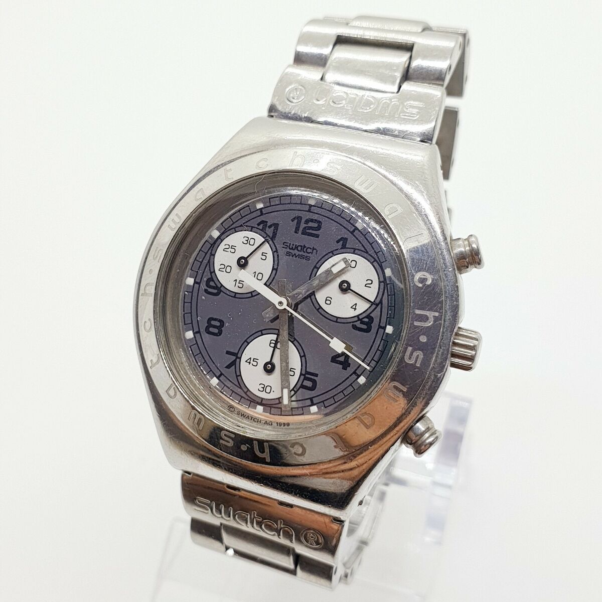 1999 Swatch Irony Stainless Steel Chronograph Watch, Rare 1999 Swatch Irony Stainless Steel Chronograph Watch, Rare