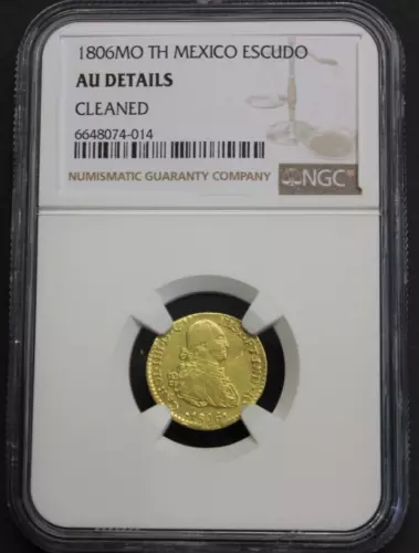 1806 MEXICO 1 ESCUDO NGC AU GOLD CHARLES IV SPAIN DOUBLOON COLONIAL ERA