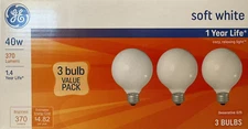 3 GE 40W G25 Opaque White Globe Light Bulbs w/Medium Base