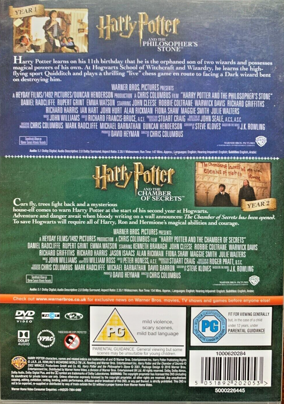 Harry Potter + Philosopher's Stone Chamber of Secrets DVD Wizarding World Movies