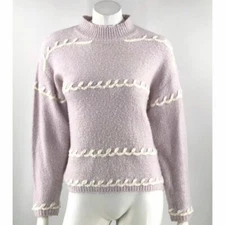 Ophelia Roe Sweater Size Small Lilac Purple White Mock Turtleneck Fuzzy Pullover