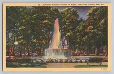Automatic Electric Fountain at Night East Perry Square Erie PA Penn CT Linen PC